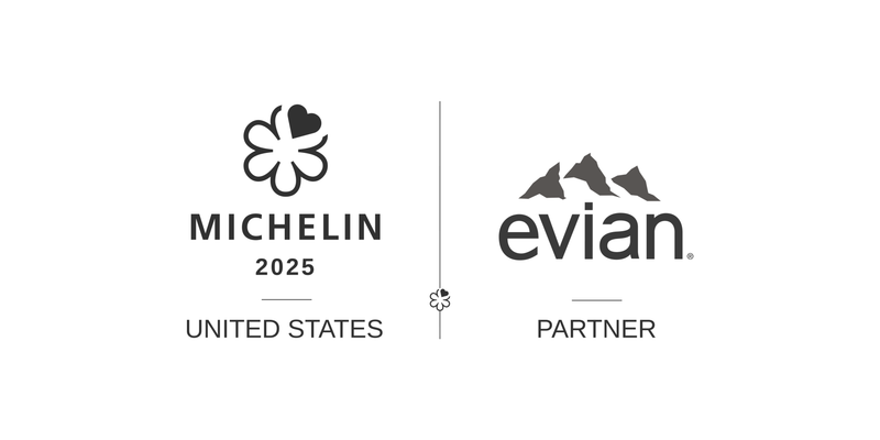 Evian and Michelin Guide logos representing a luxury brand partnership for the Michelin Guide Northeast Cities Ceremony after-party in Philadelphia, Pennsylvania.