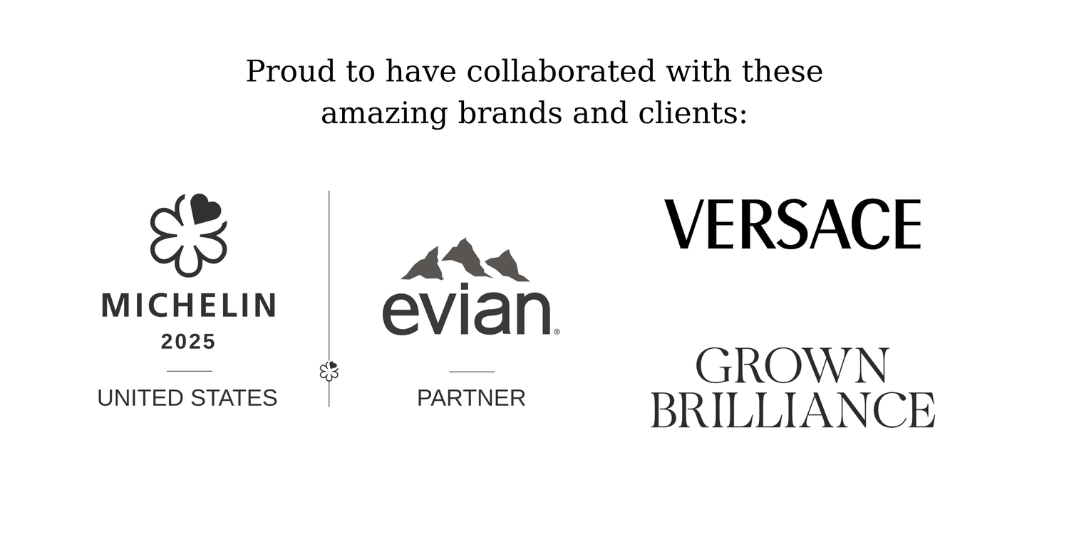 Luxury brands I’ve collaborated with including Evian, Michelin, Versace, and Grown Brilliance in Philadelphia, Pennsylvania.