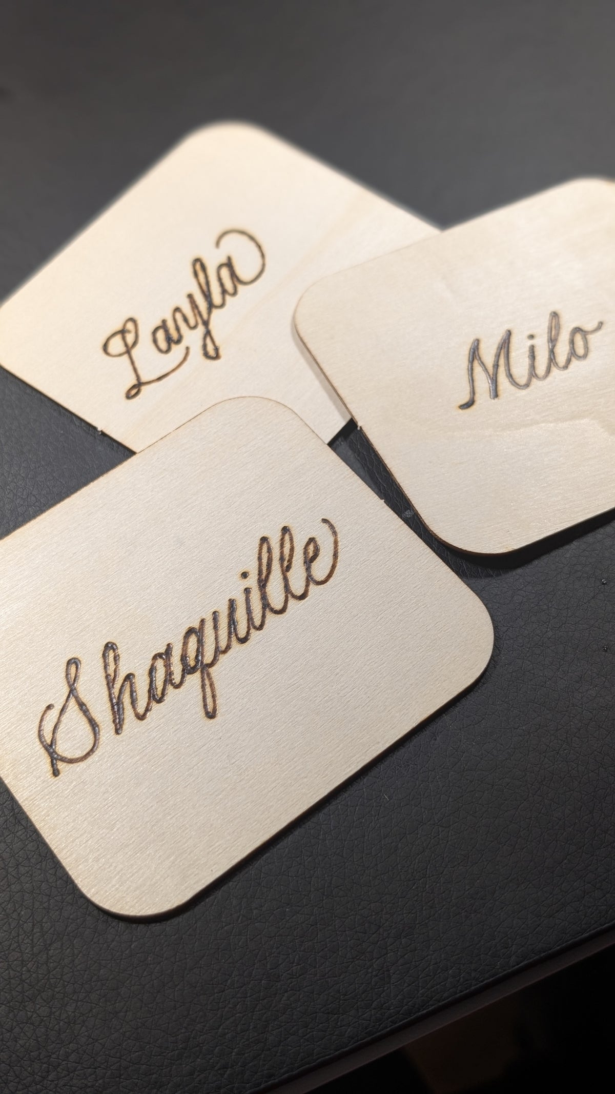 Hand wood burned coasters with custom personalization created in South Central Pennsylvania.